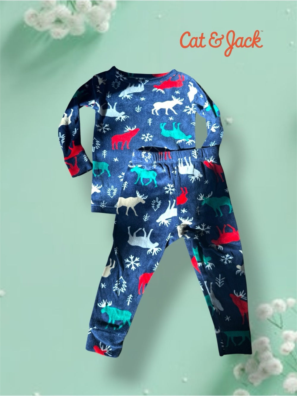 Cat & Jack Baby 18M Moose Pajama Set Cozy Winter 🫎❄️